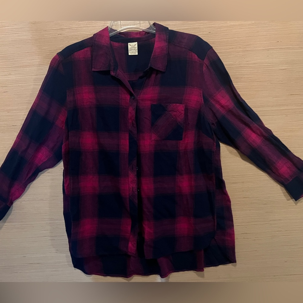 Faded Glory Navy and Pink Checkered Shirt